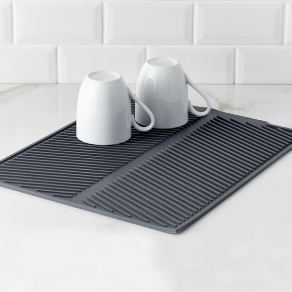 MicoYang Silicone Dish Drying Mat Black L(16 inch 12 inch), Size: Large