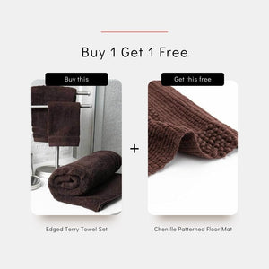 Edeged Terry Towel Set + Patterned Bath Mat