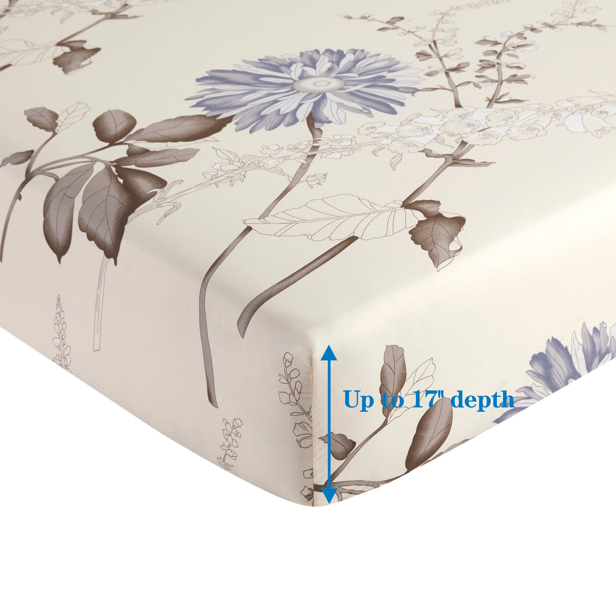 Soft Silky Printed Rayon from Bamboo All Season ,Duvet Cover Fitted Sheet Ensemble Bedding Set, Blue Chrysanthemum Floral Pattern