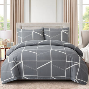 Soft Silky Printed Rayon from Bamboo All Season, Duvet Cover Fitted Sheet Ensemble Bedding Set with Zipper and Corner Tie, Modern Fantasy Geometric Pattern