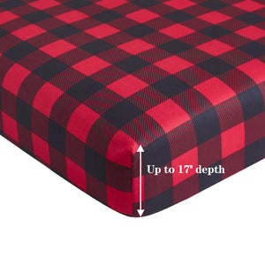Soft Silky Rich Printed Rayon from Bamboo All Season 3 Pieces Duvet Cover Fitted Sheet Ensemble Bedding Set with Zipper and Corner Tie, Red Black Plaid Pattern