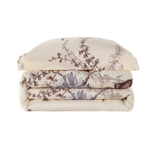 Marina Fluffy Goose Down Printed Comforter Set, Blue Chrysanthemum Floral Cream Base Pattern