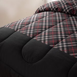 Marina Fluffy Goose Down Printed Comforter Set, Modern Black Grey Geometric Plaid Pattern