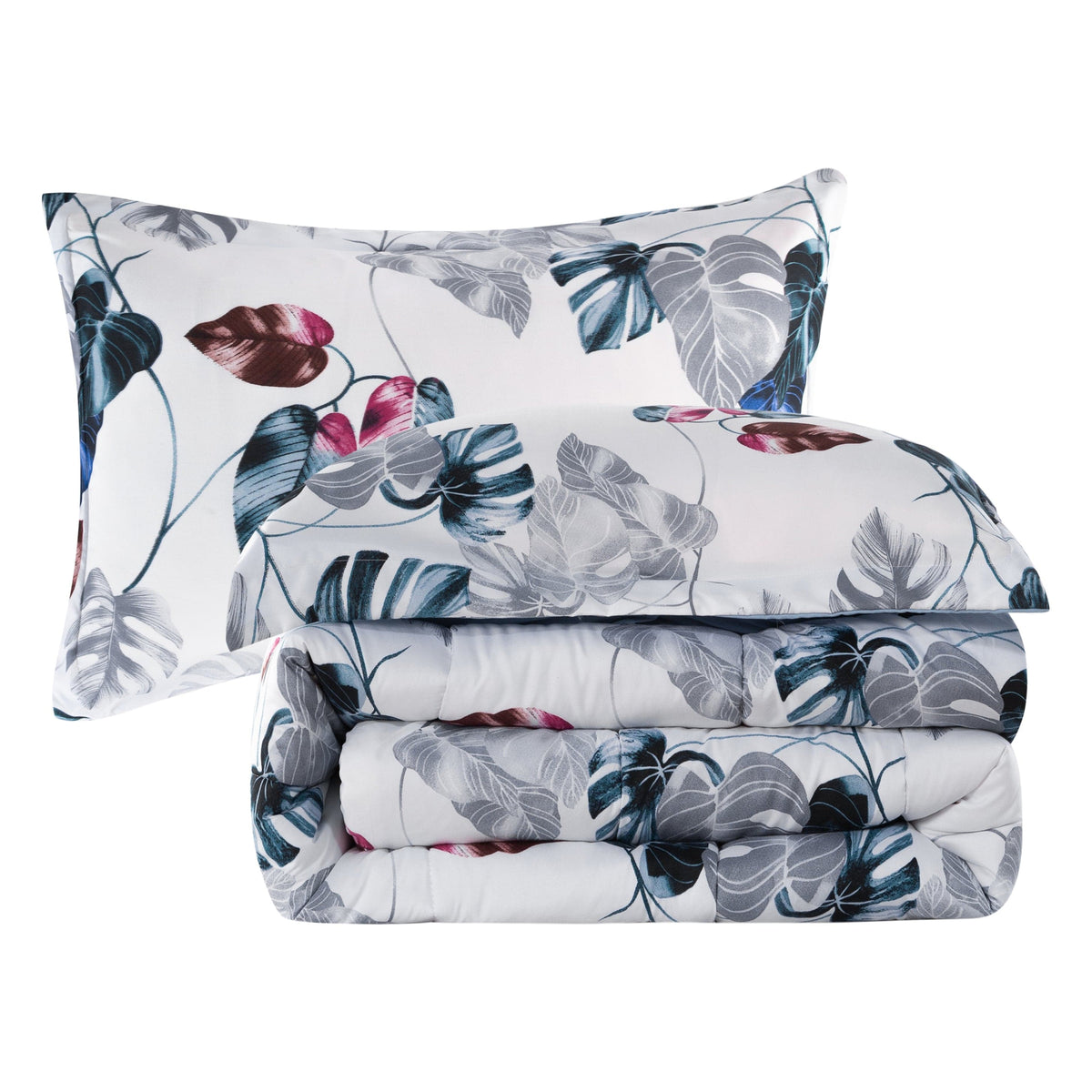 Marina Fluffy Goose Down Printed Comforter Set, Modern Green Leaves Pattern
