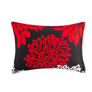 Marina Fluffy Goose Down Printed Comforter Set, Modern Red White Floral Black Base Pattern