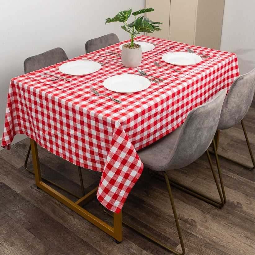 Farmhouse Red &amp; White Plaid Table Cloth (Different Sizes Available)