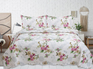 Rich Printed Embossed Pinsonic Coverlet Bedspread Ultra Soft Summer Quilt Set , Purple Violet Floral Mandala Pattern