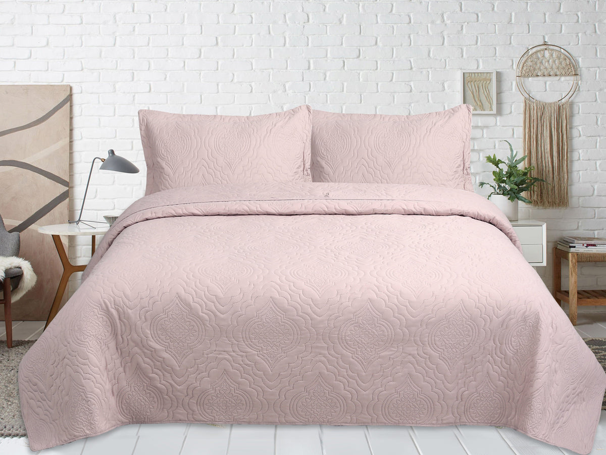 Solid Embossed Pinsonic Coverlet Bedspread Ultra Soft Summer Quilt Set ,Pink Color