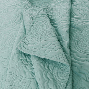 Solid Embossed Pinsonic Coverlet Bedspread Ultra Soft  Summer Quilt Set , Green Color