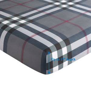Ultra Soft Silky Deep Pocket Rich Printed Bedding Rayon from Bamboo All Season Sheet Set, Modern Grey Tartan Pattern