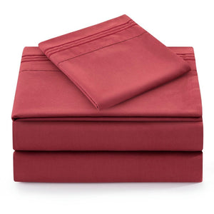 OPEN BOX - Burgundy Ultra Soft Elastic Corner Straps Silky Deep Pocket Solid Rayon from Bamboo All Season 3 Pieces Sheet Set with 1 Embroidered Pillowcase King