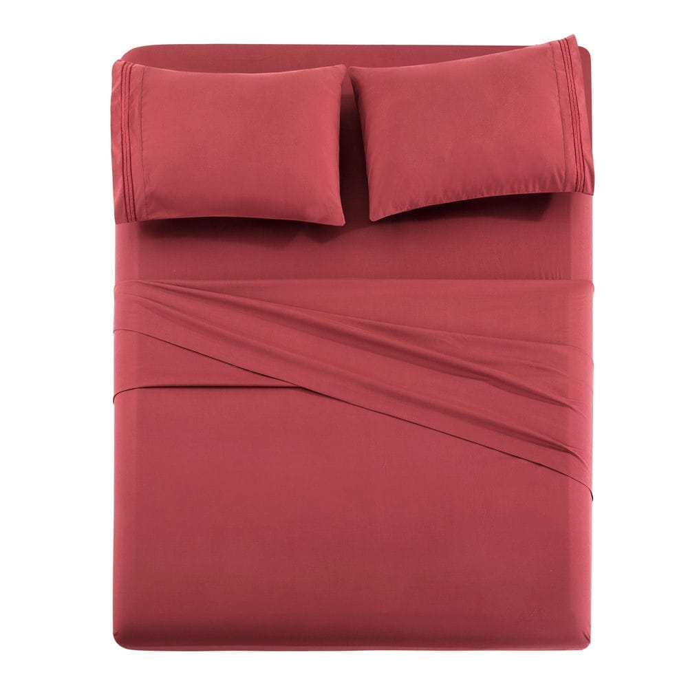 OPEN BOX - Burgundy Ultra Soft Elastic Corner Straps Silky Deep Pocket Solid Rayon from Bamboo All Season 3 Pieces Sheet Set with 1 Embroidered Pillowcase King