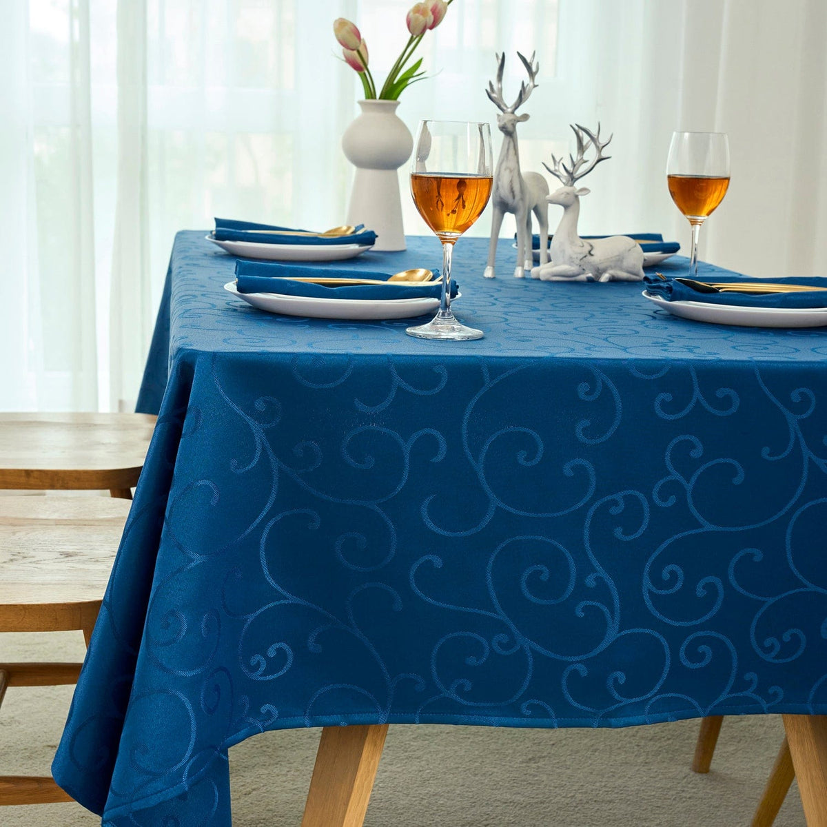 Marina Jacquard Waterproof Thick Premium Solid Damask Kitchen Tablecloth Liquid Repellent and Stain Resistant, Oblong