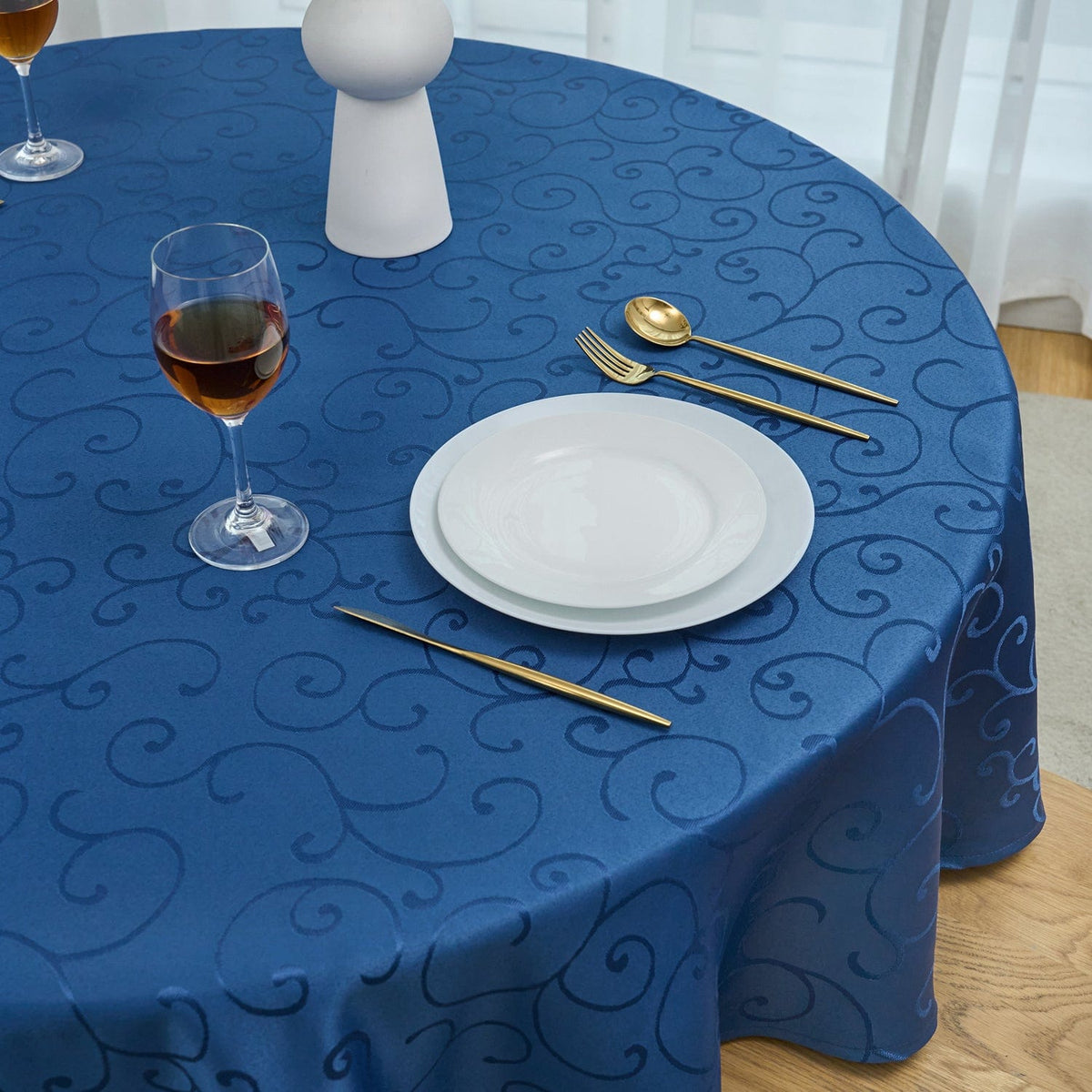 Marina Jacquard Waterproof Thick Premium Solid Damask Scroll Tablecloth Liquid Repellent and Stain Resistant