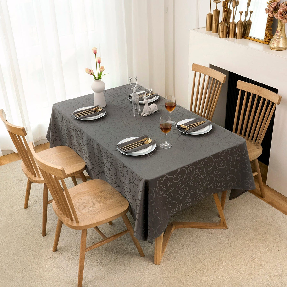 Marina Jacquard Waterproof Thick Premium Solid Damask Kitchen Tablecloth Liquid Repellent and Stain Resistant, Oblong