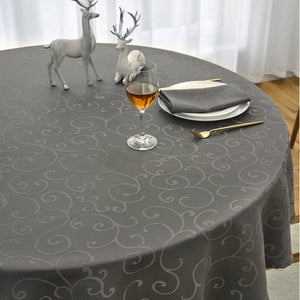 Marina Jacquard Waterproof Thick Premium Solid Damask Scroll Tablecloth Liquid Repellent and Stain Resistant