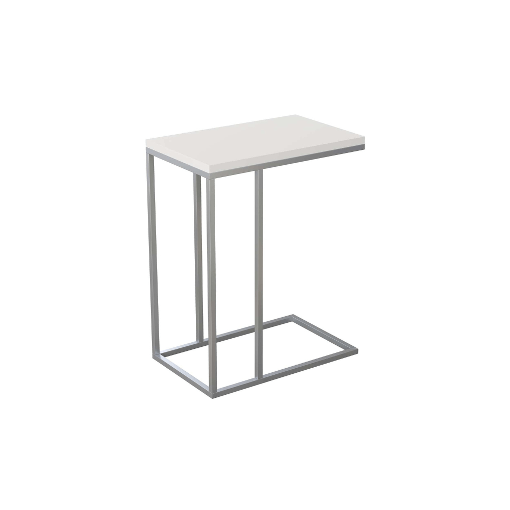 C-Shaped White and Silver Metal Accent Table