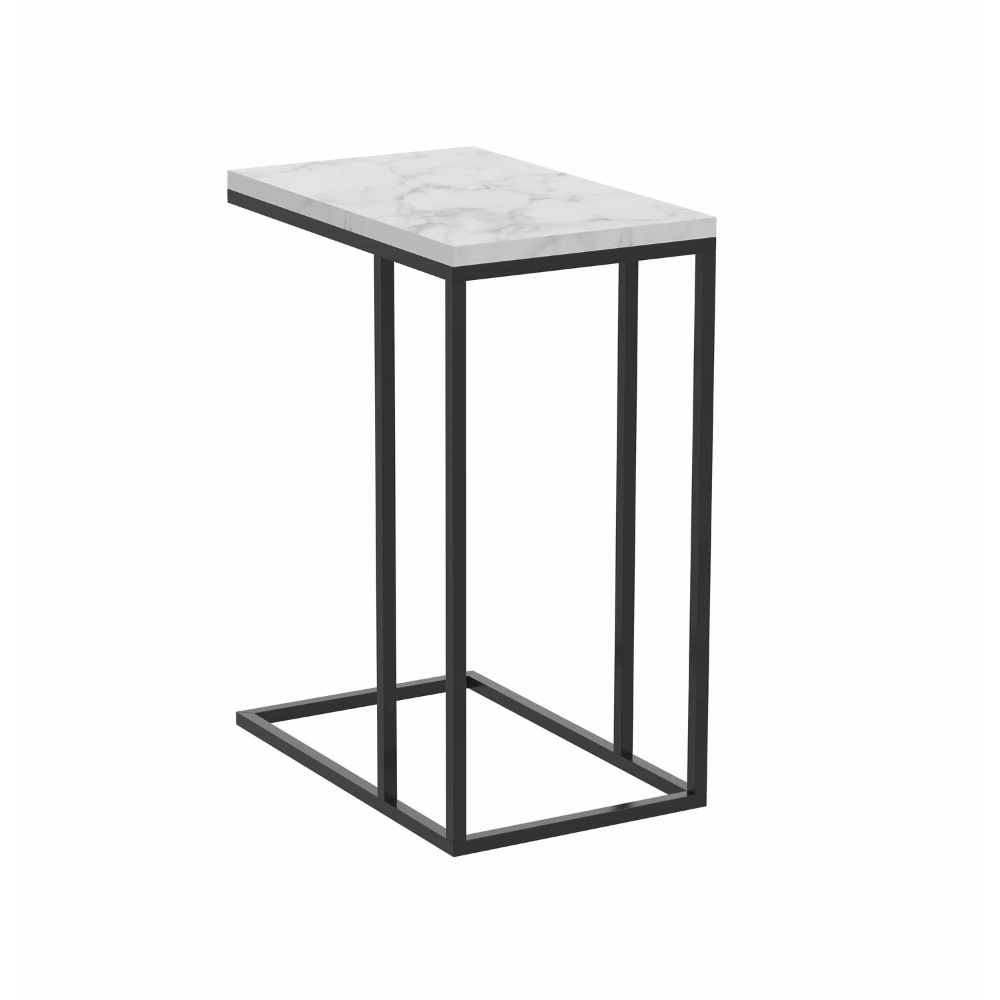 C-Shaped White Gold and Metal Accent Table