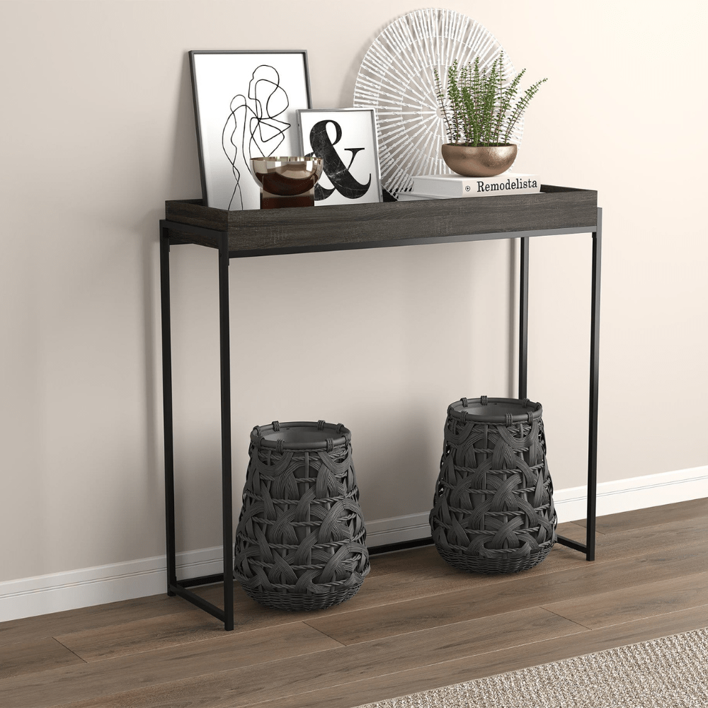 Dark Taupe Console Table with Sunken Tray