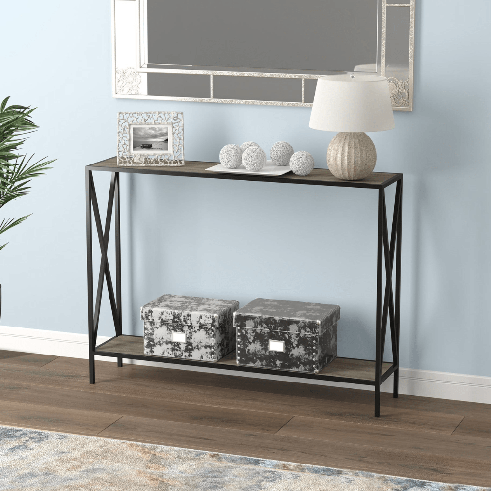 Dark Taupe and Black Metal Console Table with 1 Shelf