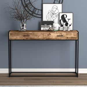 Dark Taupe and Black Metal Console Table with 2 Drawers
