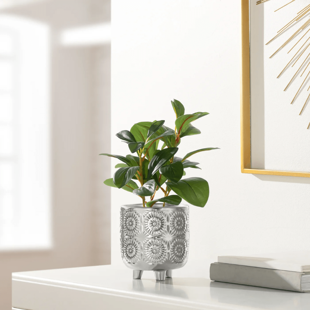 Clara Embossed Mandala Cereamic Footed Drop Pot Planter