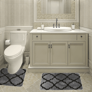 Jacquard Luxury Non-Slip Safety Ultra Water Absorbent Soft Fluffy Décor 2 Piece Bathroom Bath Rug Floor Mat Set