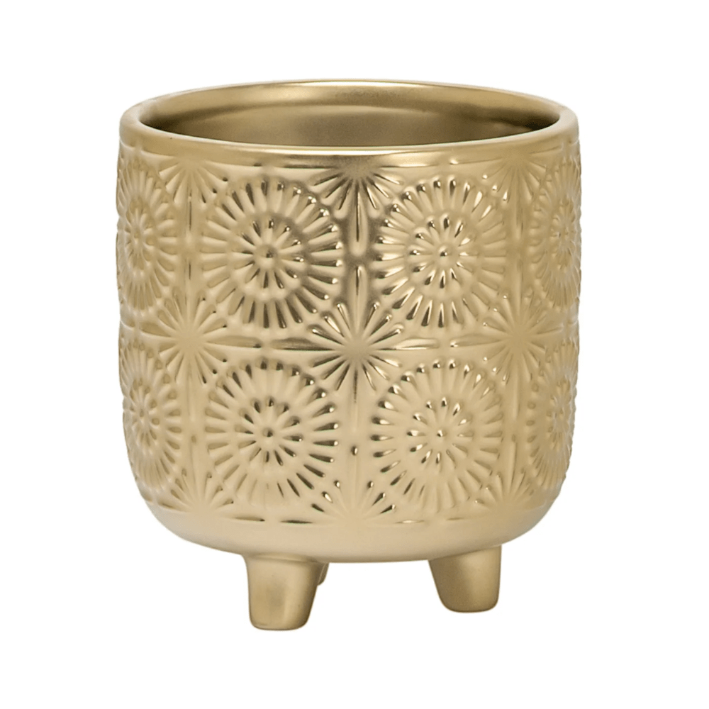 Clara Embossed Mandala Cereamic Footed Drop Pot Planter