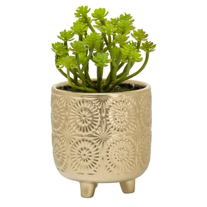 Clara Embossed Mandala Cereamic Footed Drop Pot Planter
