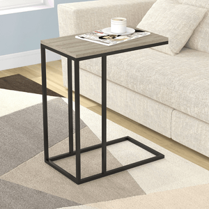 C-Shaped Glass and Black Metal Accent Table