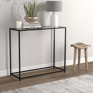 Glass and Black Metal Console Table