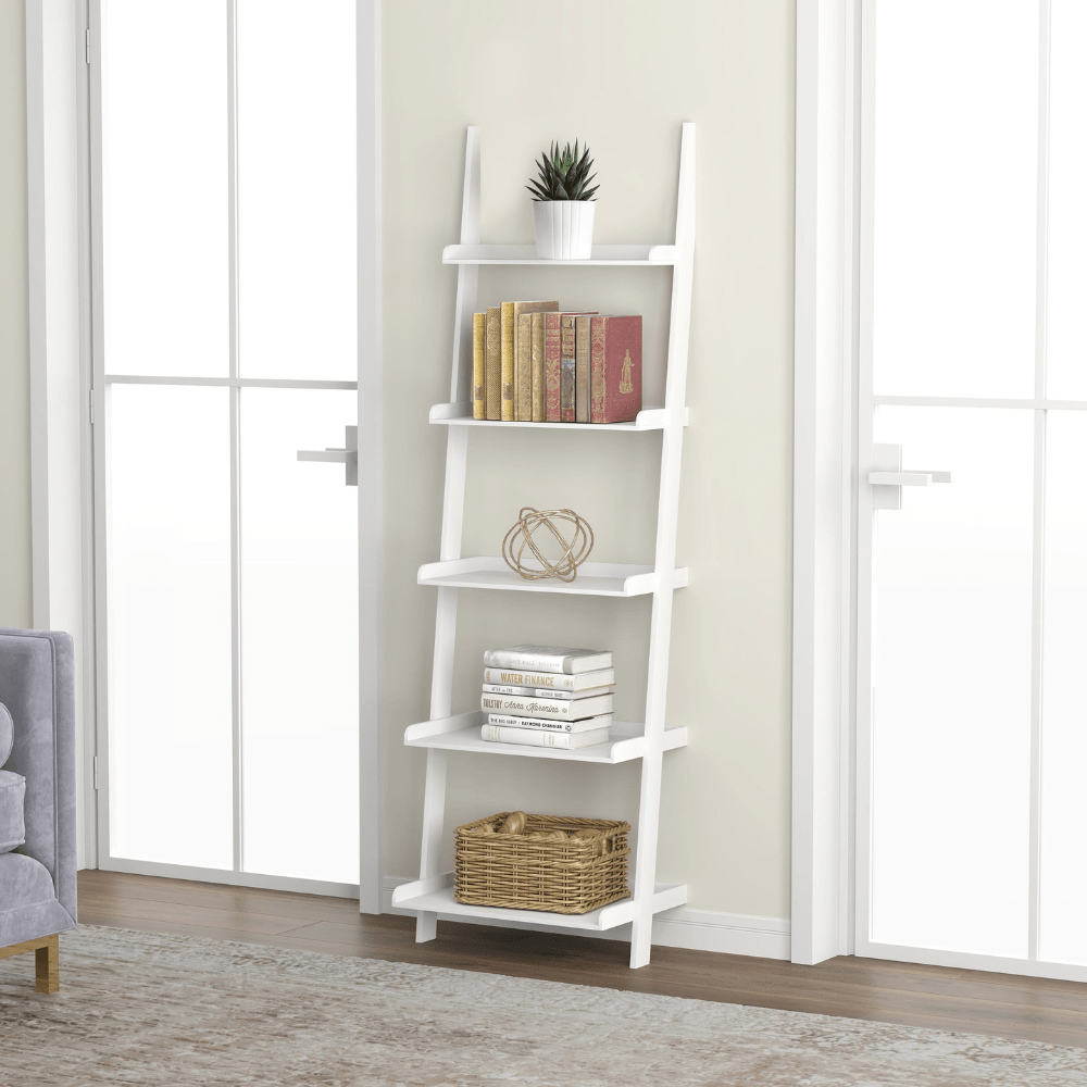 White Wall Shelf with 5 Bordered Tiers
