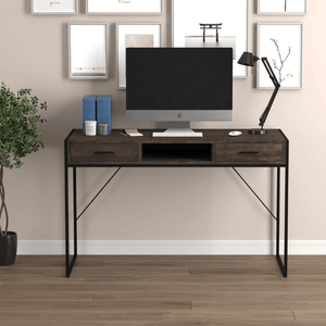 Dark Taupe and Black Metal Computer Desk with 2 Drawers and 1 Shelf