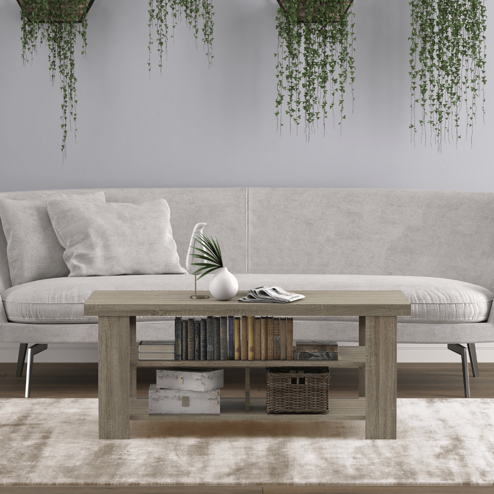 Dark Taupe Coffee Table with 3 Shelves