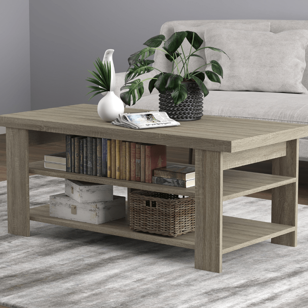 Dark Taupe Coffee Table with 3 Shelves