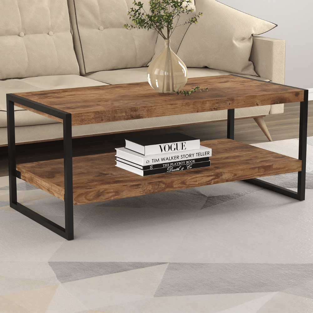 Dark Taupe Coffee Table with Black Metal