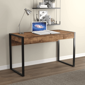Dark Taupe and Black Metal Computer Desk with 3 Drawers