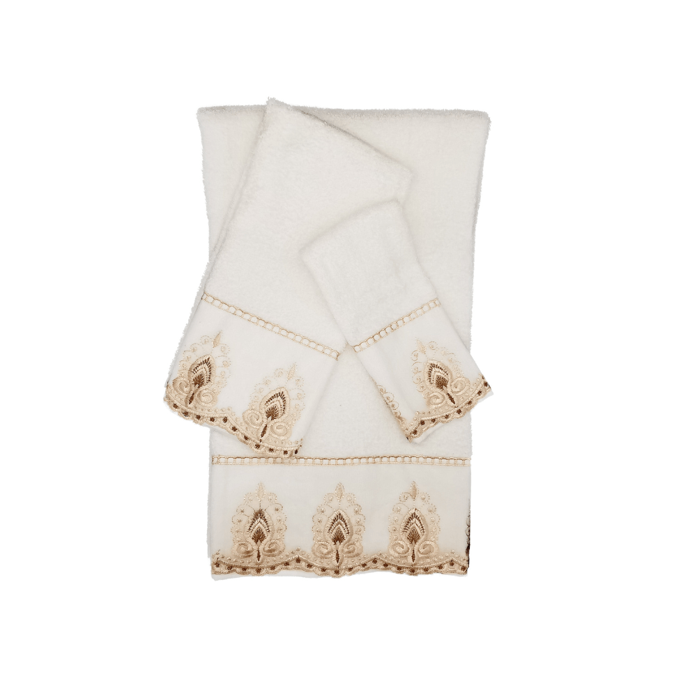 Premium Luxury Decor Ultra Soft 100% Cotton Sheer Lace Bathroom Modern 3 Piece Towel Set