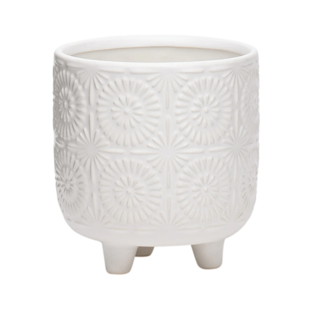 Clara Embossed Mandala Cereamic Footed Drop Pot Planter