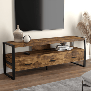 Brown Reclaimed Wood TV Stand with 3 Drawers and 1 Shelf