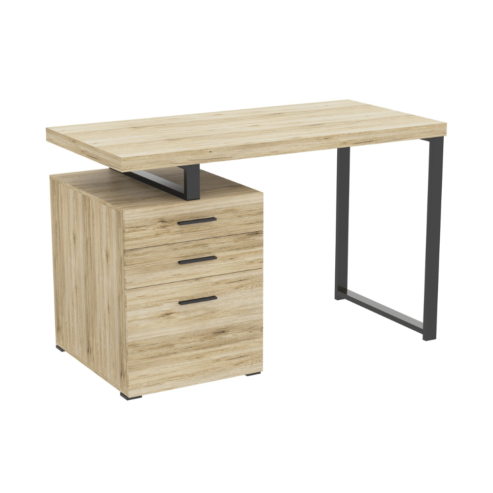 Dark Taupe and Silver Metal Computer Desk with 3 Drawers