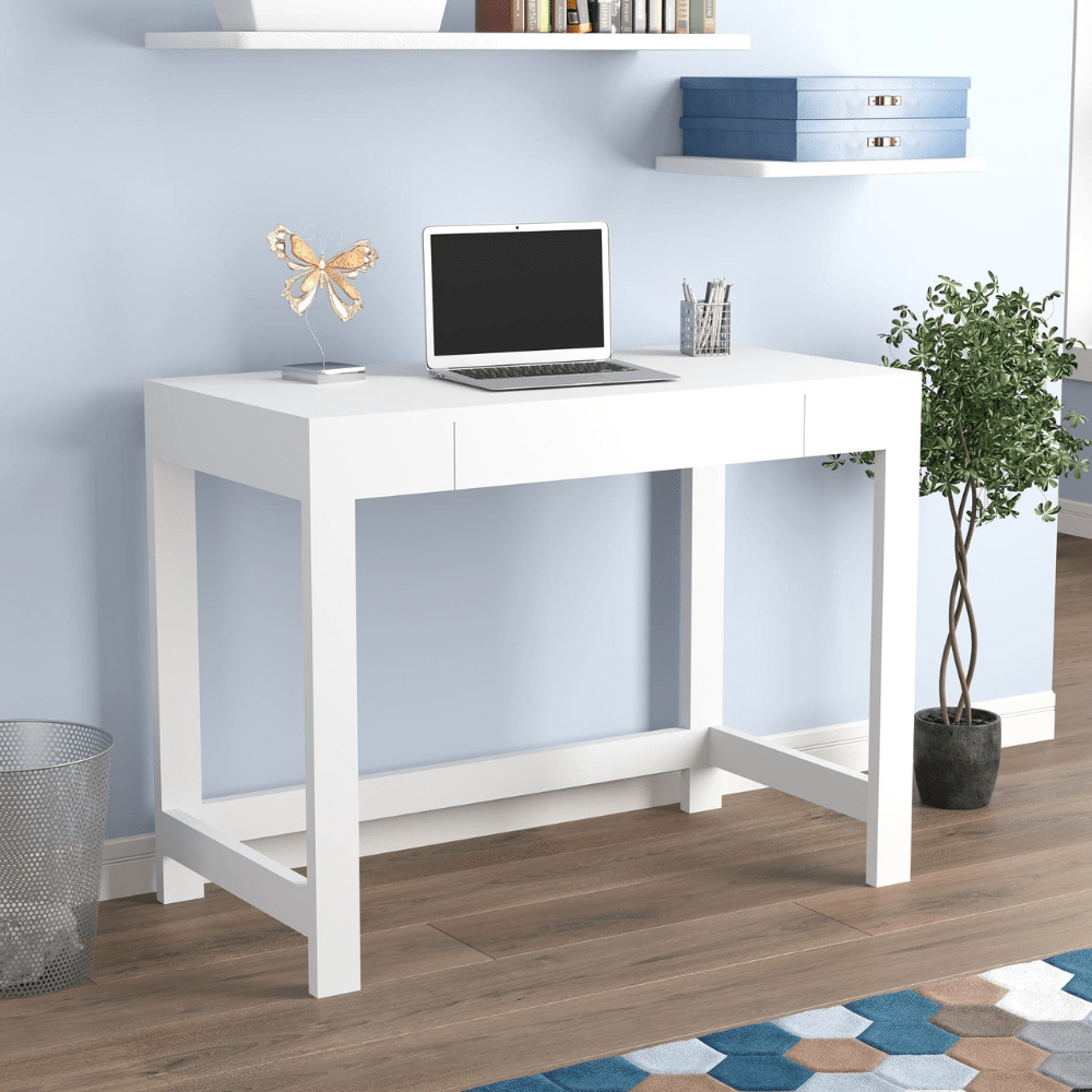 White Computer Desk with 1 Compact Drawer