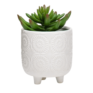 Clara Embossed Mandala Cereamic Footed Drop Pot Planter
