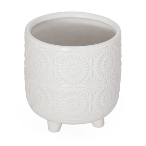 Clara Embossed Mandala Cereamic Footed Drop Pot Planter