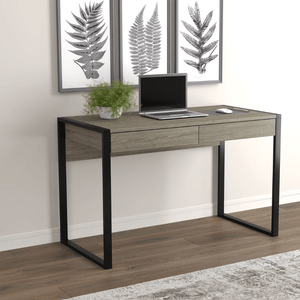 Dark Taupe and Black Metal Computer Desk with 2 Drawers