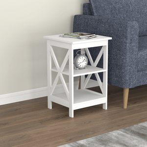 White Square Accent Table with 2 Shelves