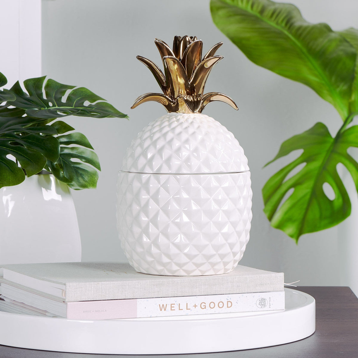 Pineapple Gold Crown White Ceramic Canister (2 Sizes)