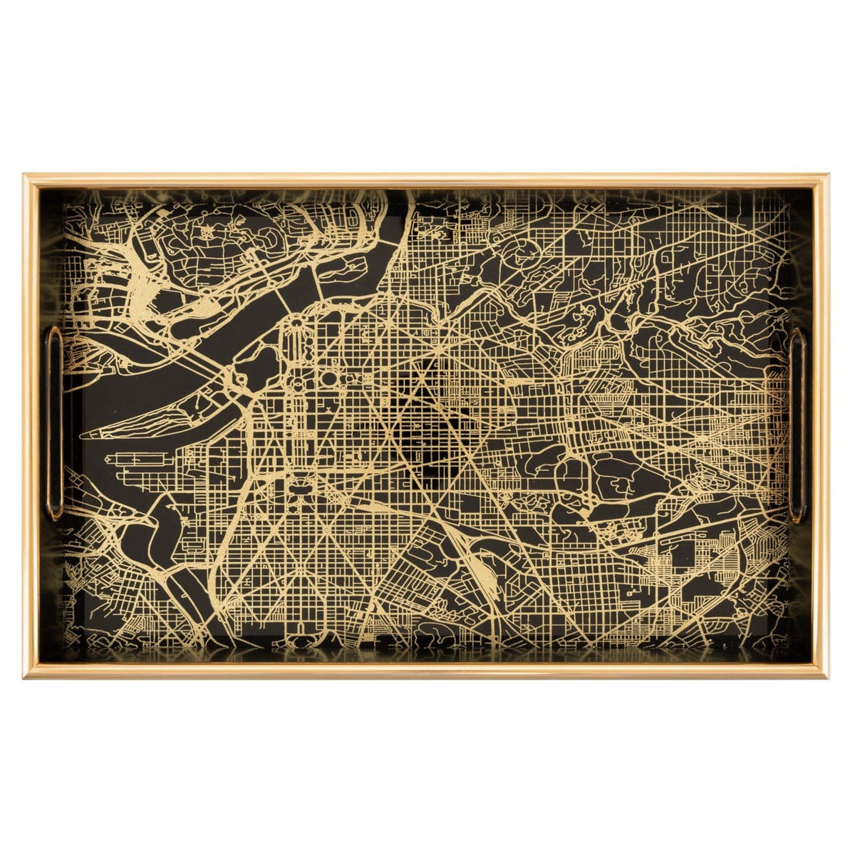 Savoy Gold Trim Rectangle Trays S/2 - Vintage Map