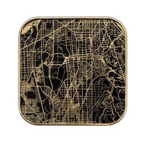 Savoy Gold Trim 4 Piece Square Coaster Set - Vintage Map