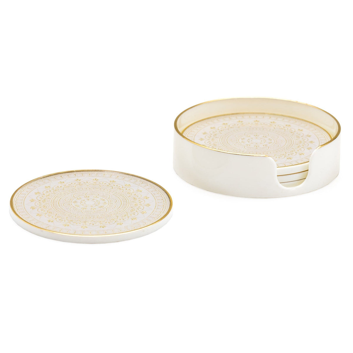Savoy Gold Trim 4 Piece Round Coaster Set - Florence